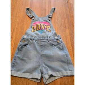 Chillipop Girls 10/12 Blue Denim LOVE Adjustable Strap Shortall Overalls‎ Shorts